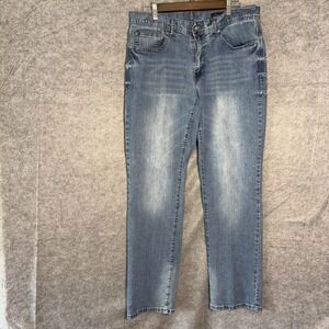 TK Axel Slim Straight Jeans Mens 34x32 Blue Medium Wash Distressed - SIZE NOTE